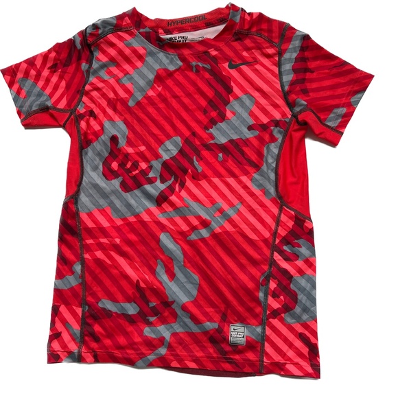 Nike Pro Combat Shirt Dri Fit Youth Sz Medium Hypercool Red Black Gray Fitted - Picture 1 of 8